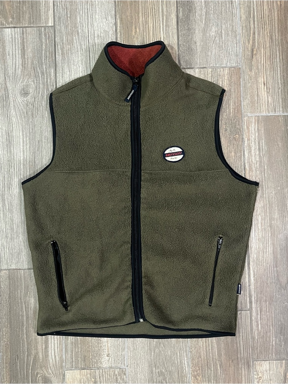 Vintage Bronson Fleece Vest Size 3 Olive Green Full Zip Outdoor Made in CEE